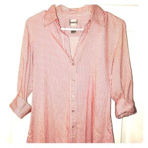 Chico’s Pink and White 3/4 sleeve Button Up